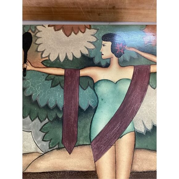 Vintage Art Nouveau Wood Lacquer Jewelry Box  AMAZING Graphics - Picture 2 of 11